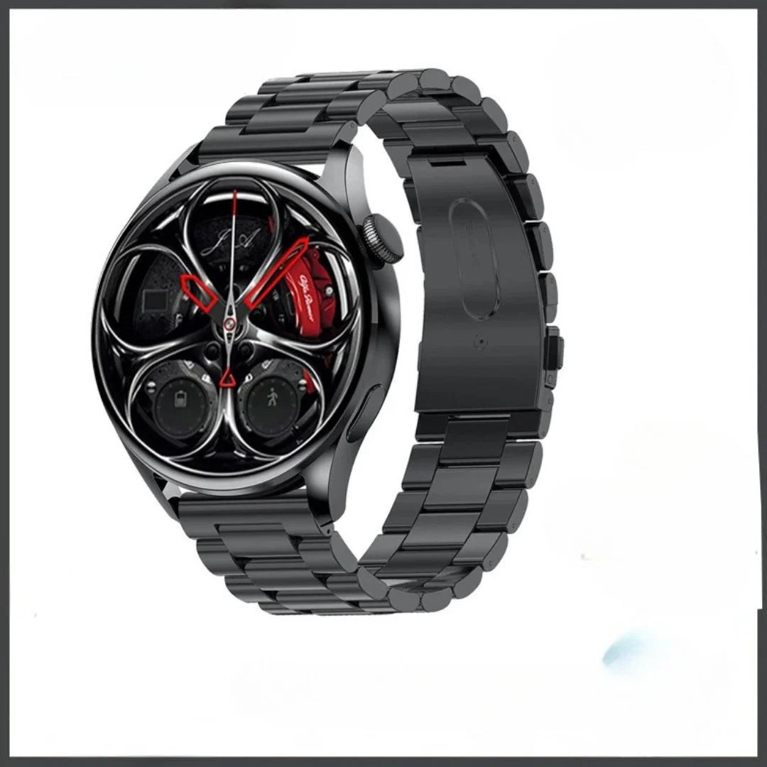 Quantumfit - Smartwatch deportivo negro con correa metalica